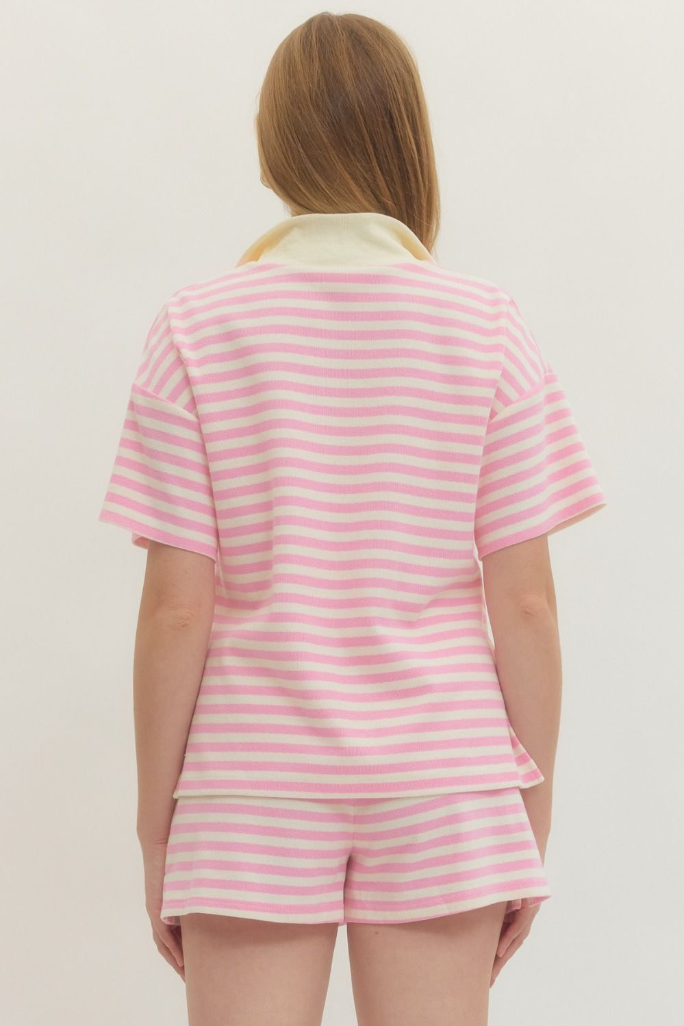 Pink Striped Short Sleeve Knit Top