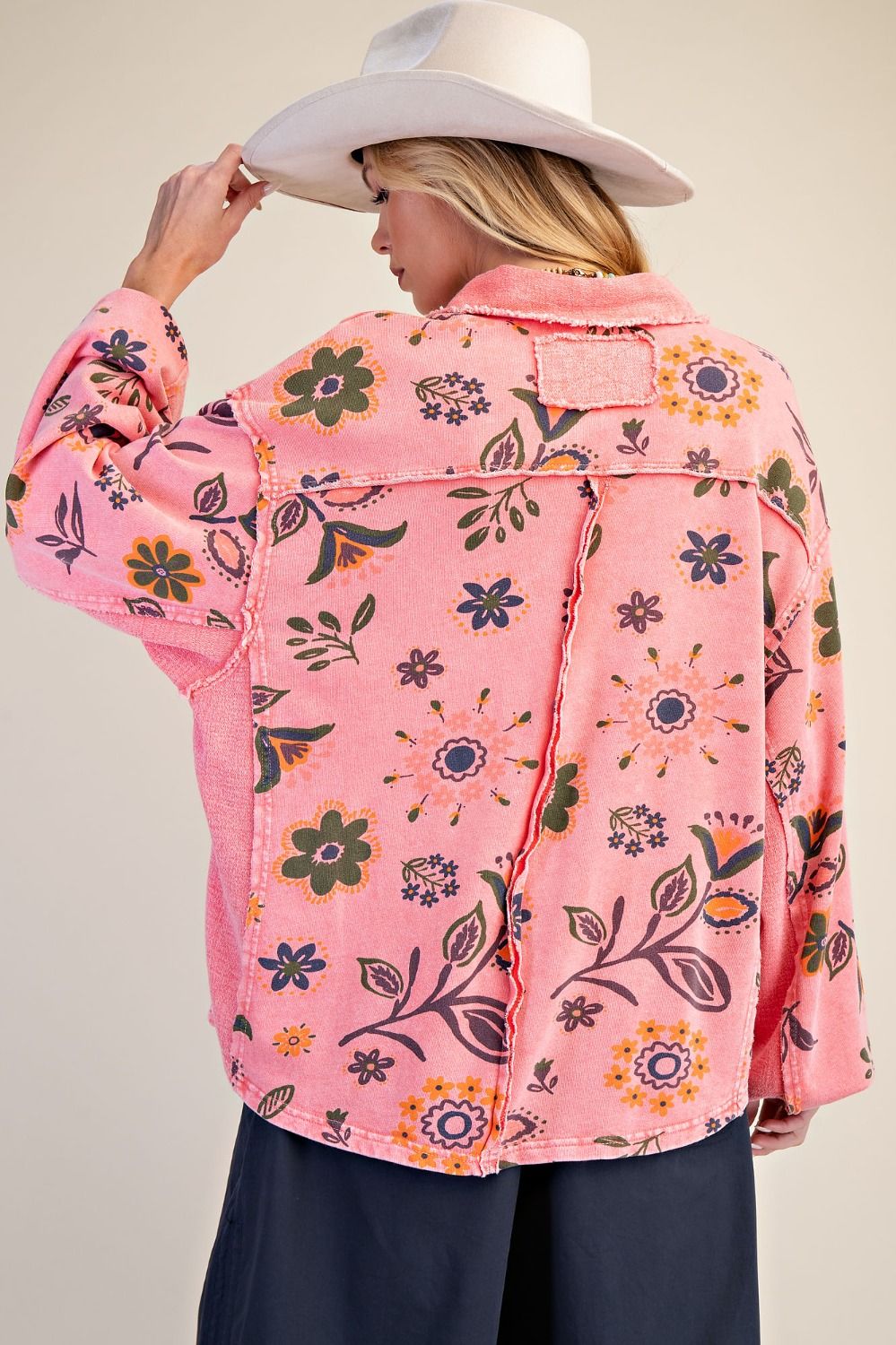 Coral Floral Collared Top