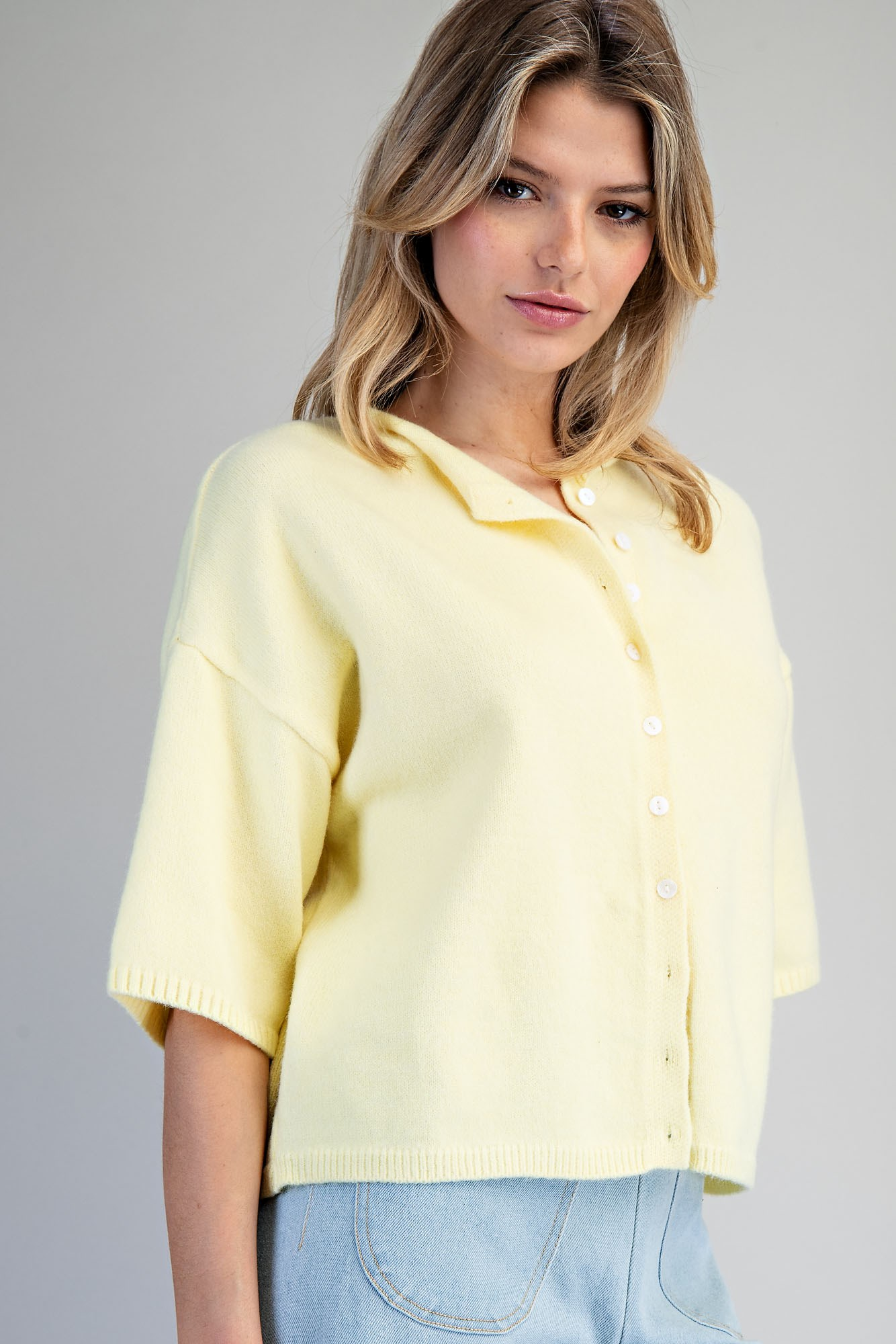 Button Down Half Sleeve Cardigan