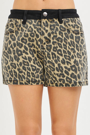 Emy High Rise Contrast Hem Leopard Shorts
