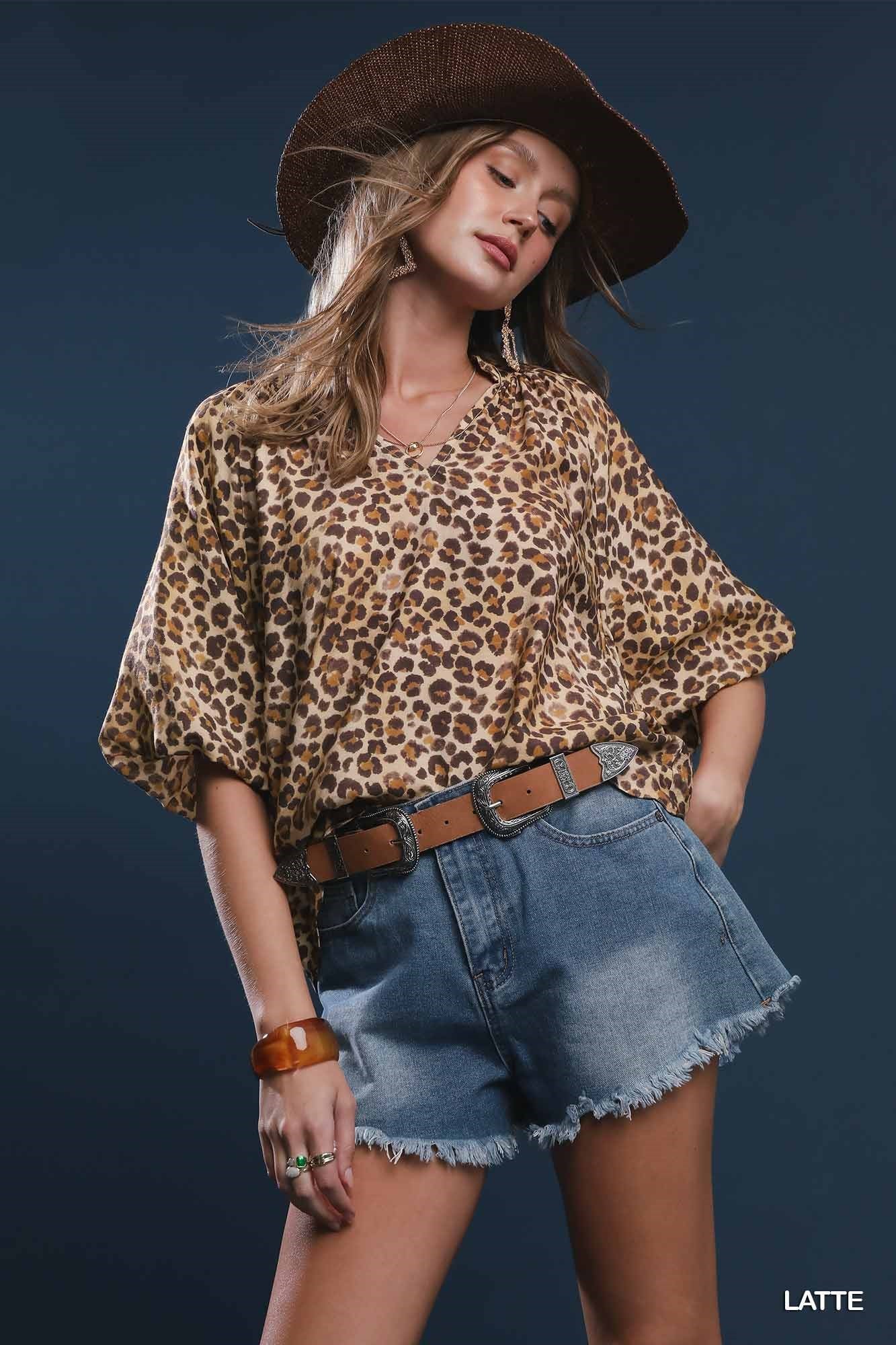 Bubble Sleeved Leopard Print Blouse
