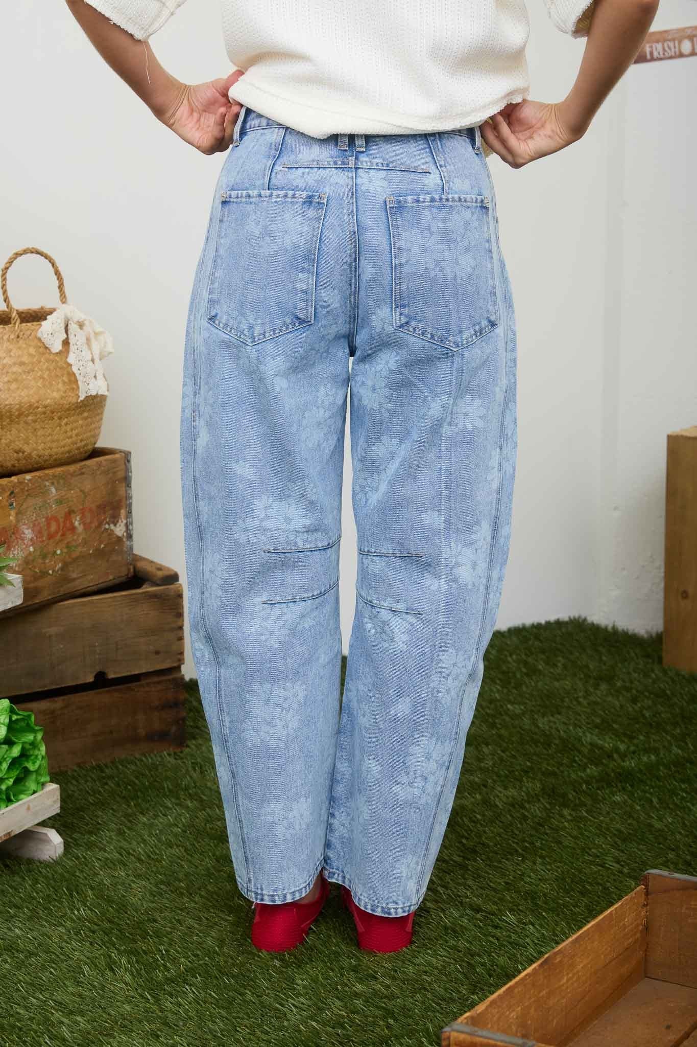 Floral Washed Denim Patterned Jeans
