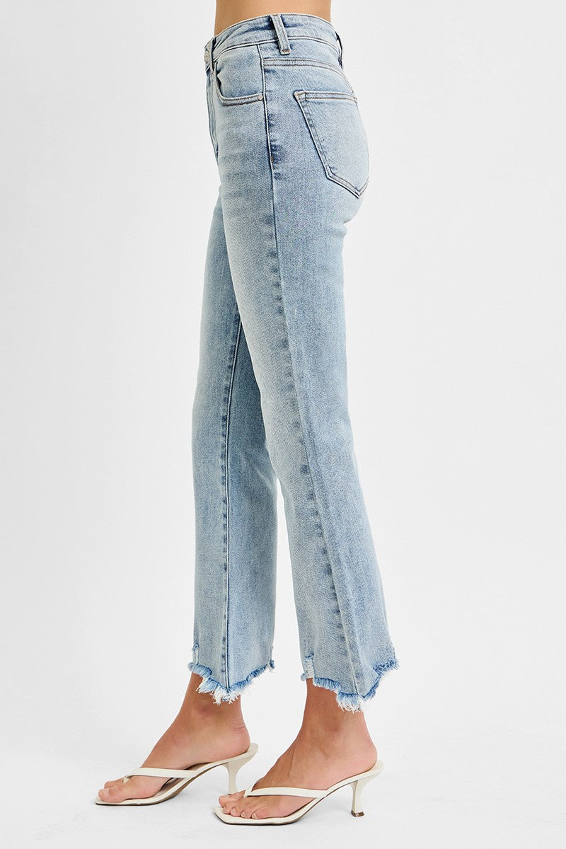 Fiona's High Rise Cropped Flare Jeans with Frayed Hem