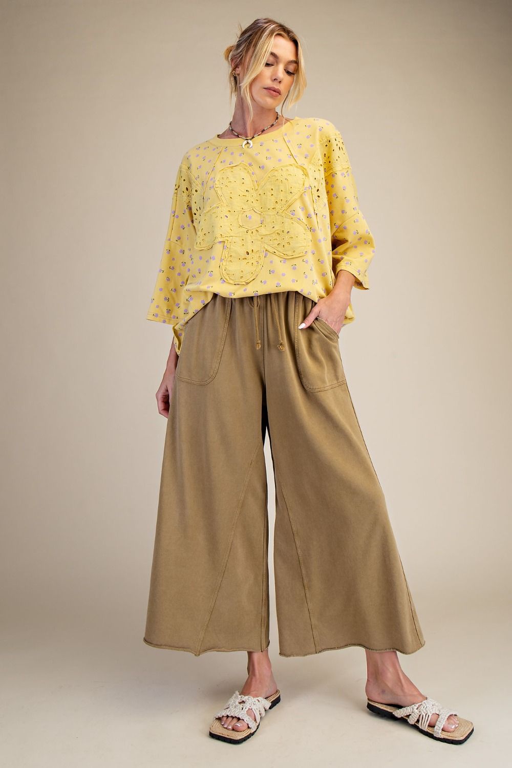 Ankle Olive Mineral Wash Terry Pants