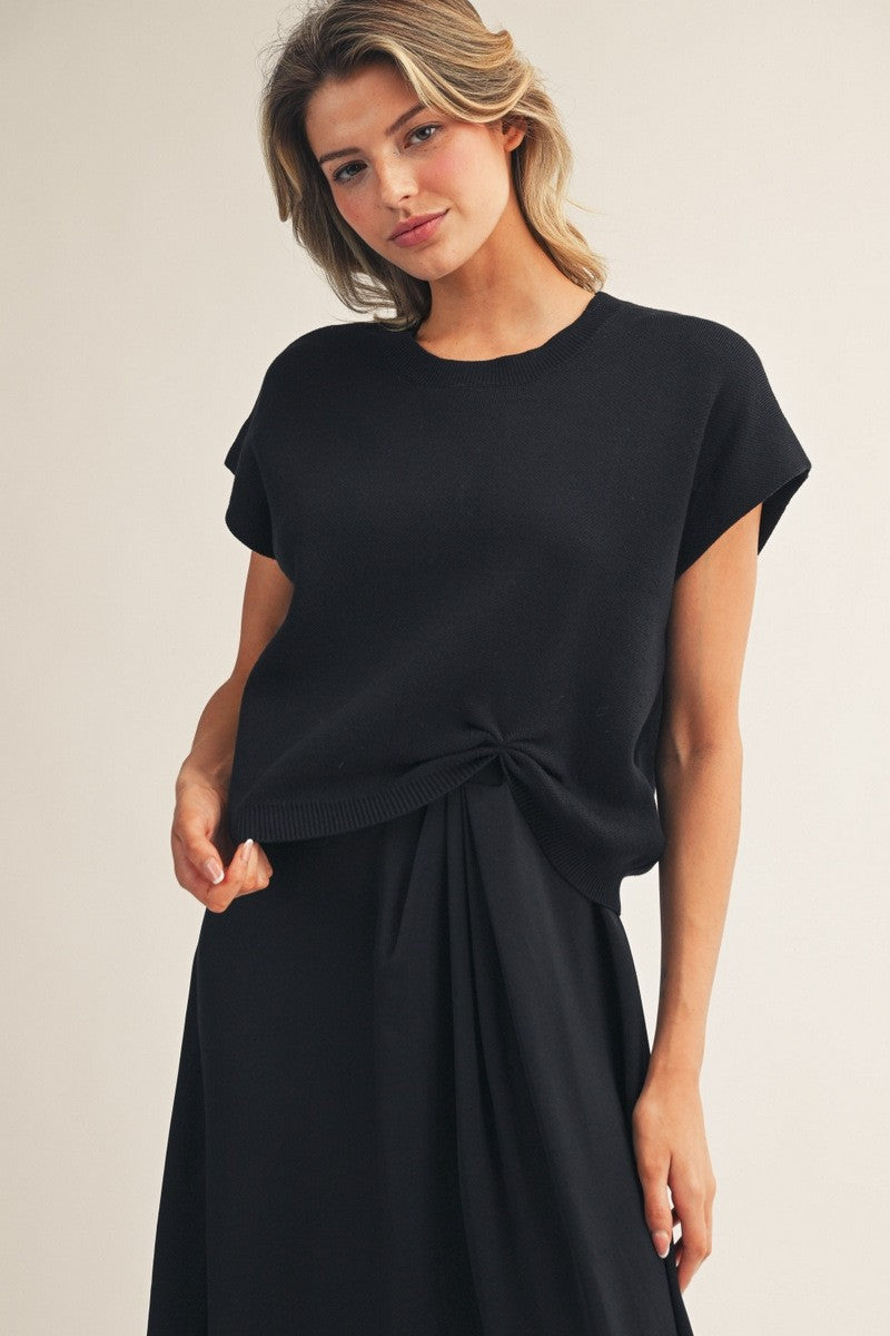 Front Knot Accent Short Sleeve Sweater