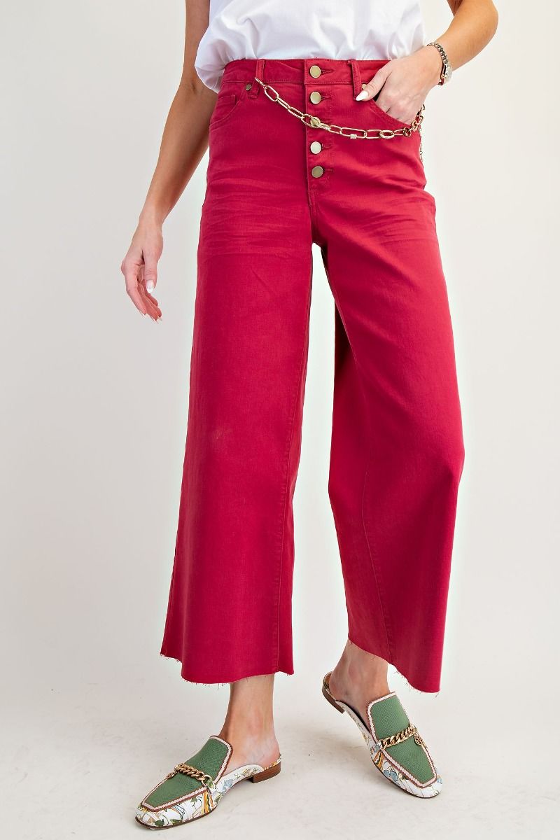 High Waist Cropped Button Front Pants