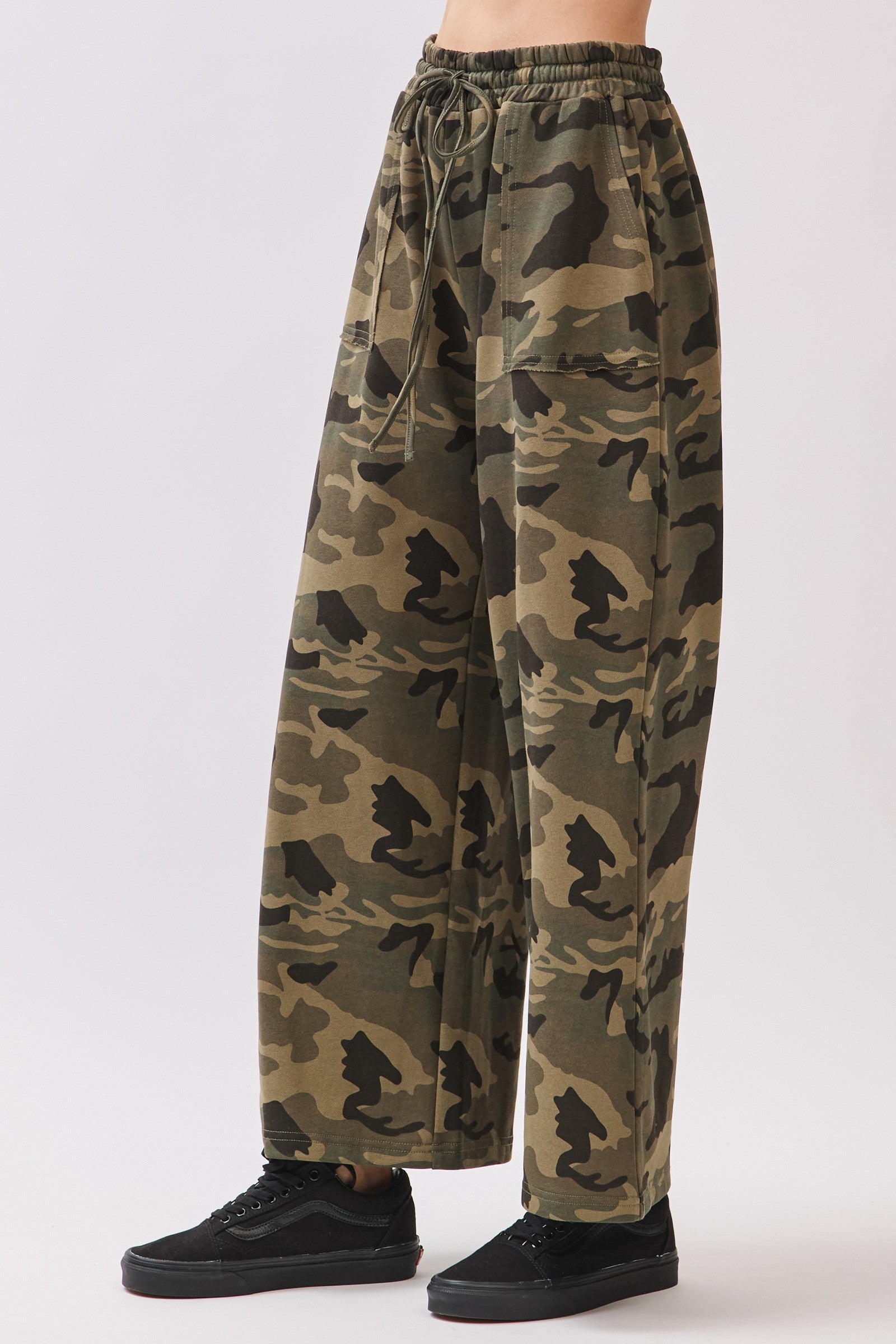 Camo Wide Leg Cotton Pants