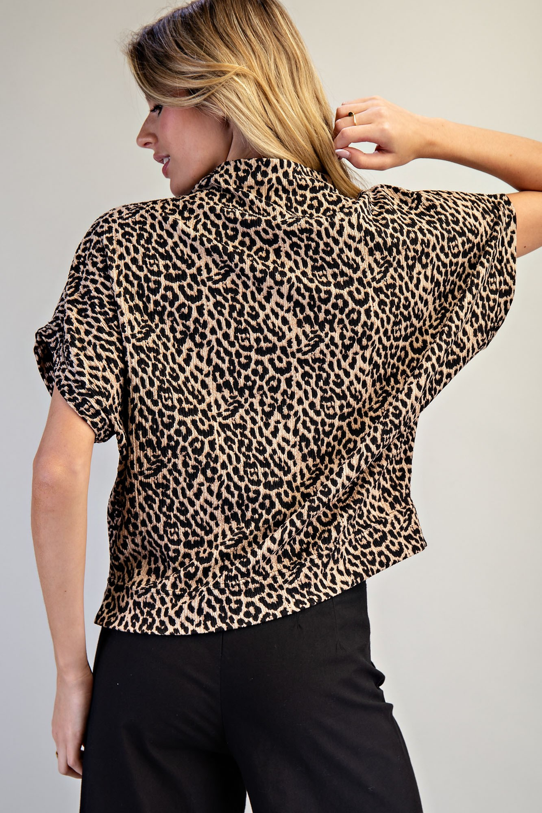 Leopard Print Mock Neck Dolman Sleeve Top