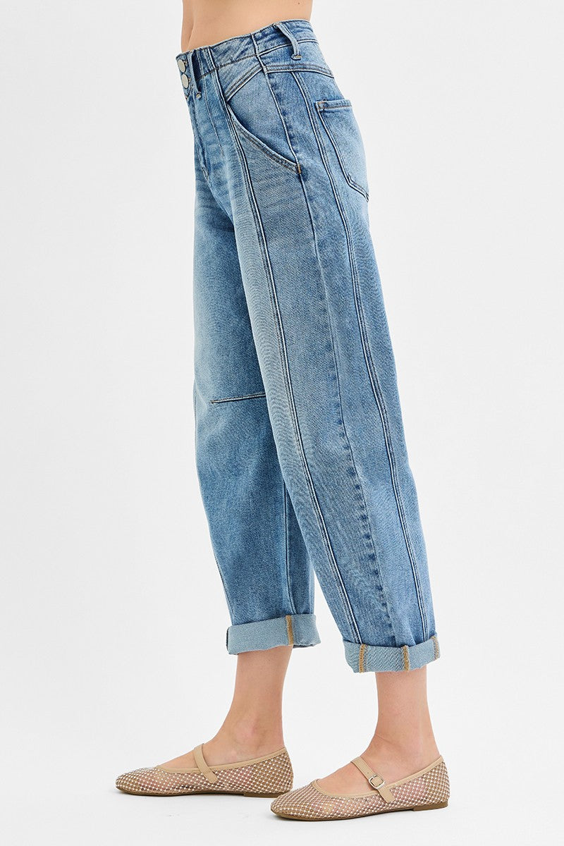 Curvy Kylee Slouchy Barrel Double Button Jean