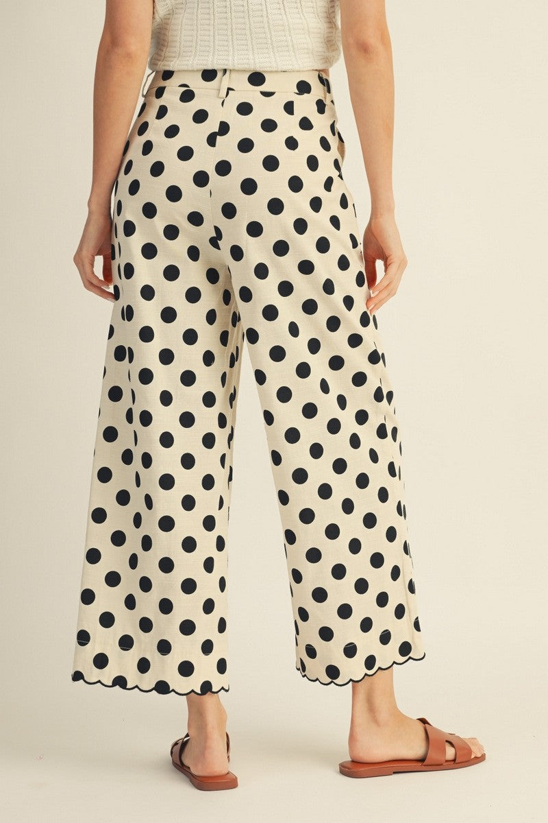 Black Polka Dot Scallop Edge Detailed Pants