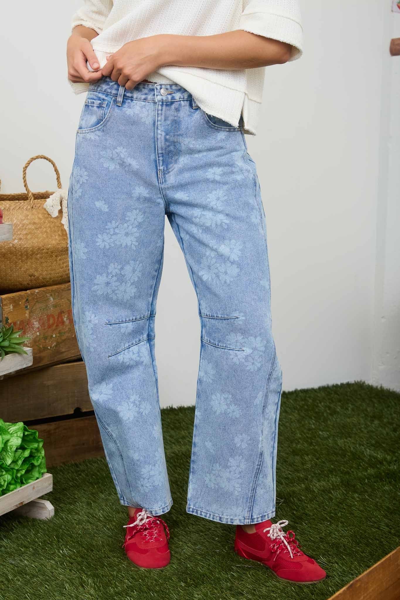 Floral Washed Denim Patterned Jeans