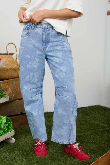 Floral Washed Denim Patterned Jeans