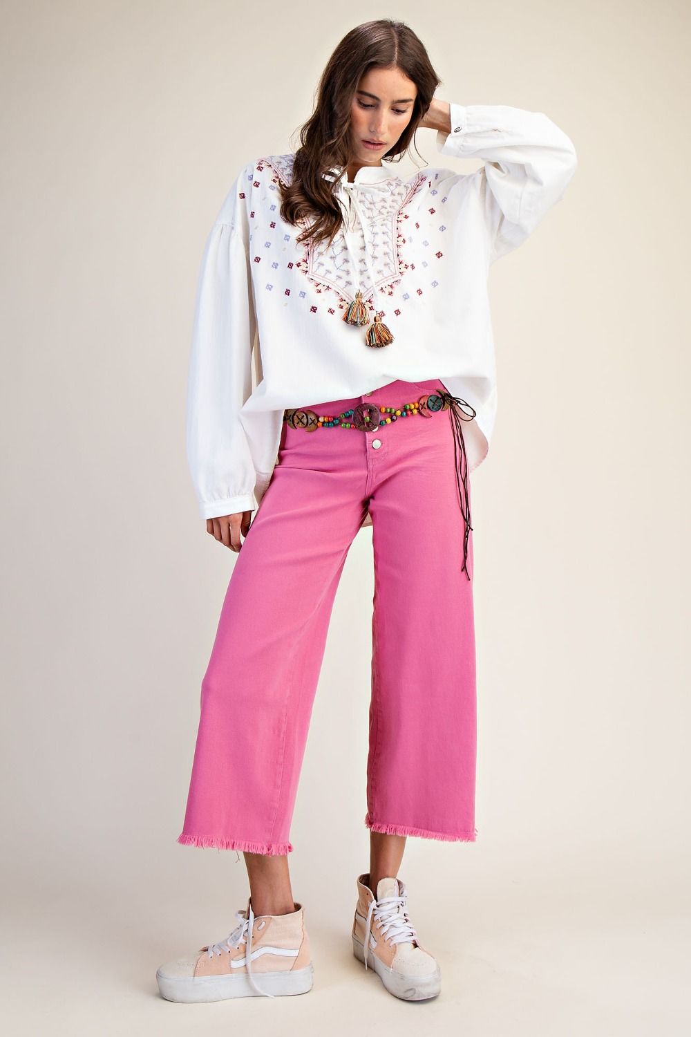 Button Front Stretch Twill Pants
