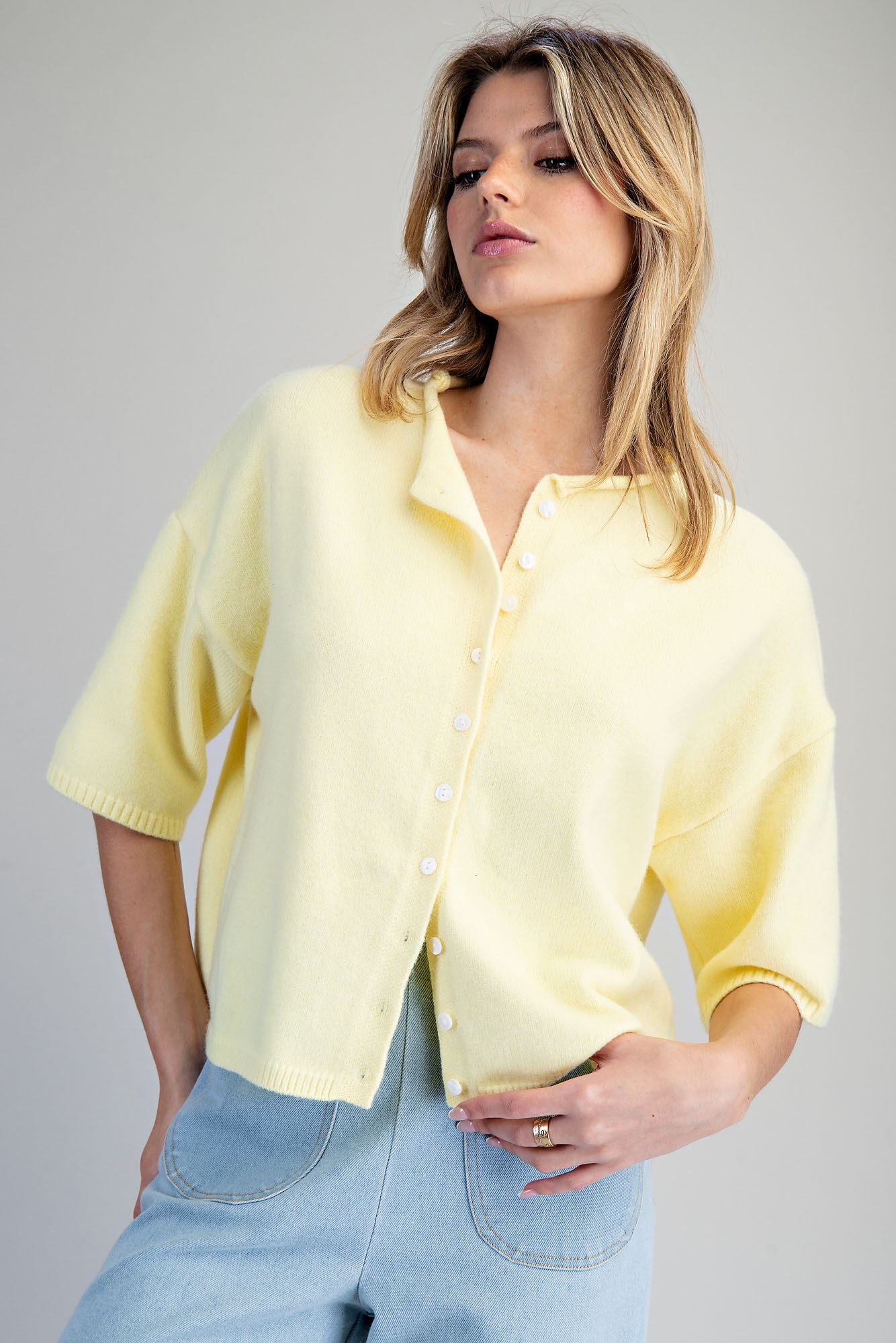 Button Down Half Sleeve Cardigan