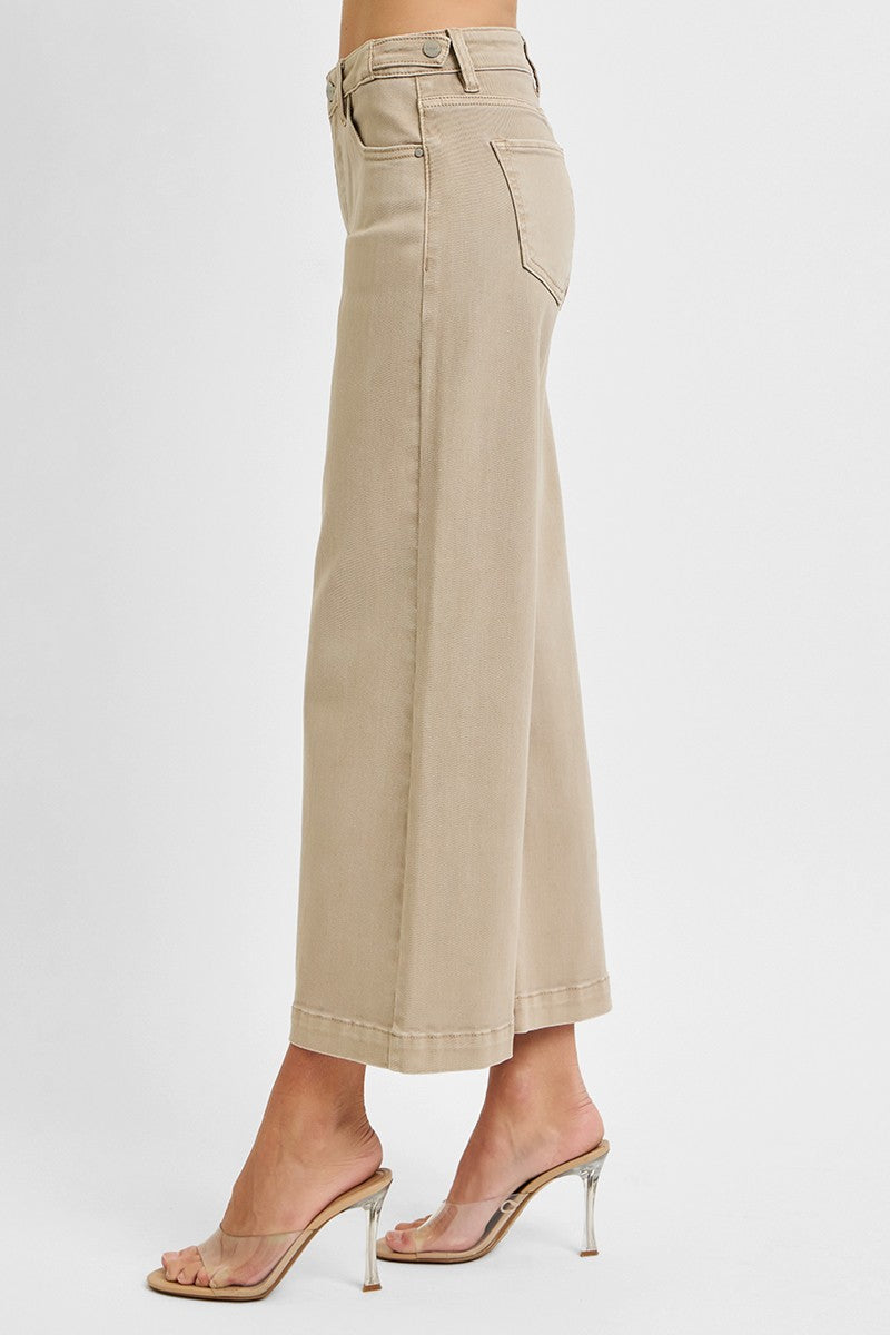 Newlin's Taupe TC Mid Rise Crop Wide Leg Jeans