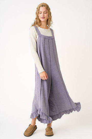 Mineral Wash Ruffle Wide Leg Jumpsuit