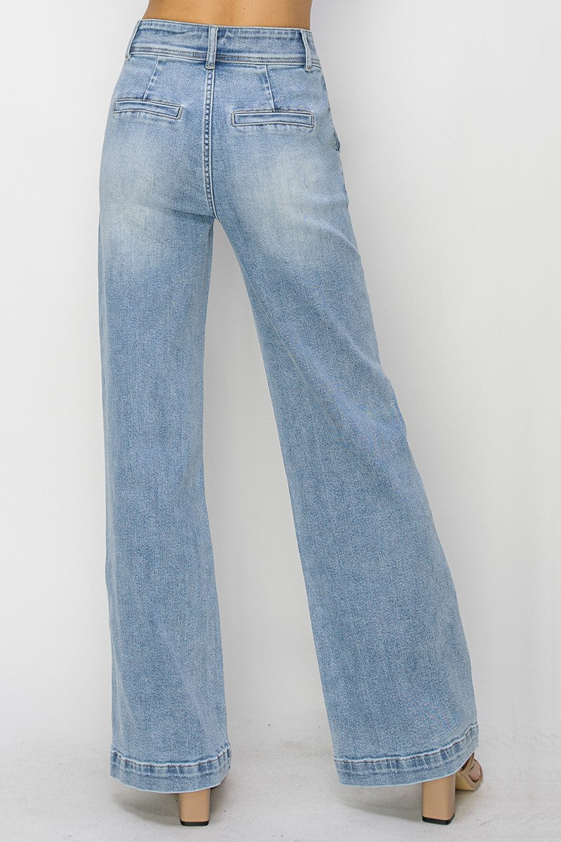 Greer's High Rise Double Button Light Wash Jeans