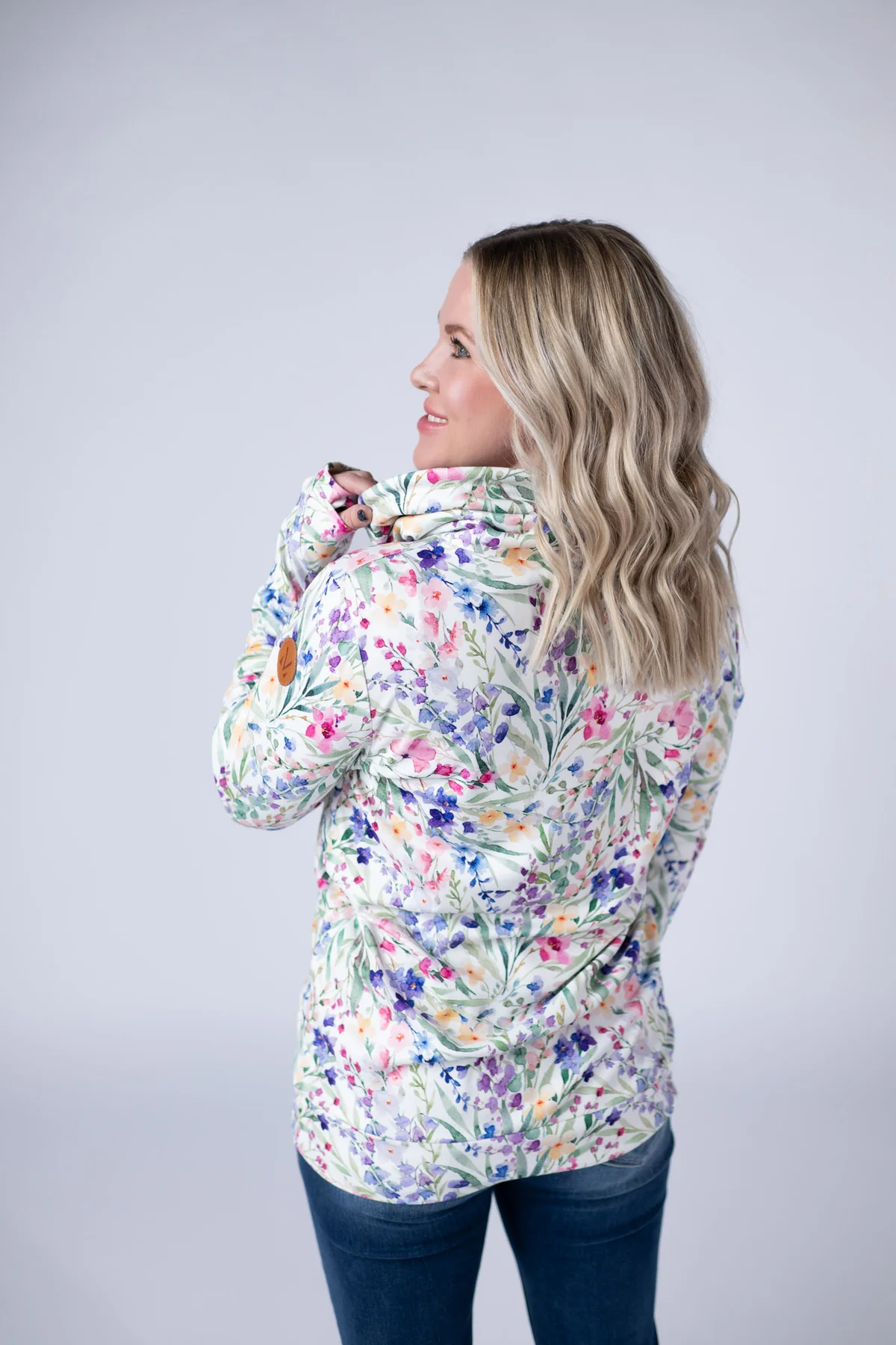 Floral Drawstring Funnel Neck Top