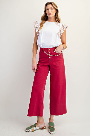 High Waist Cropped Button Front Pants