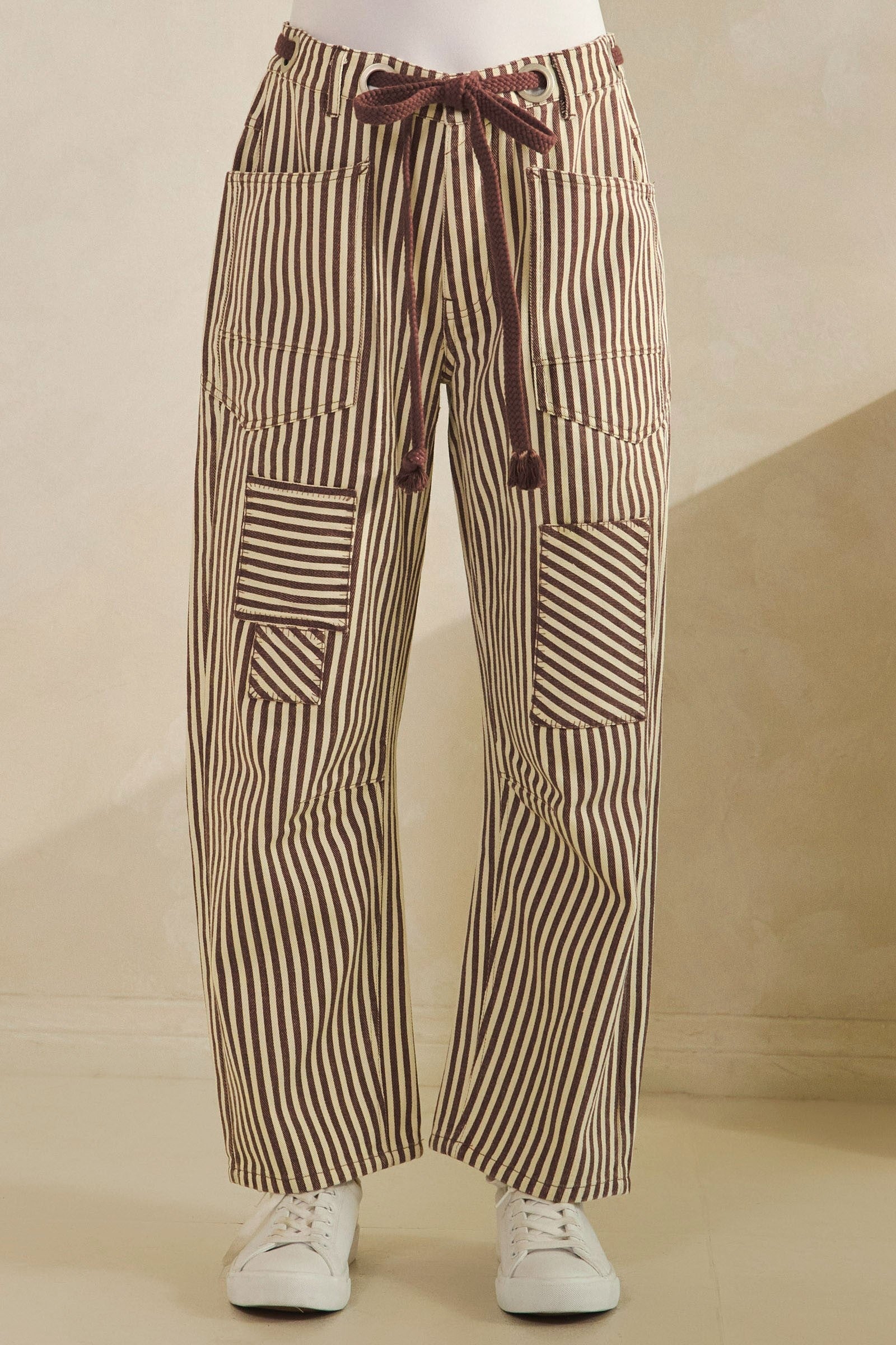 Gray Striped Rope String Waisted Pants