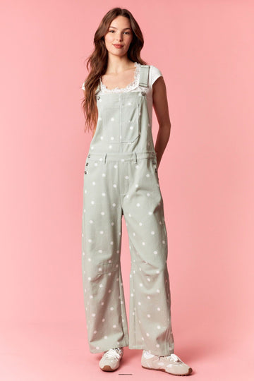 Sage Polka Dot barrel Leg Overalls