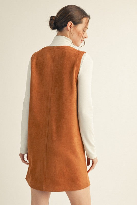 Button Down Suede Shift Dress