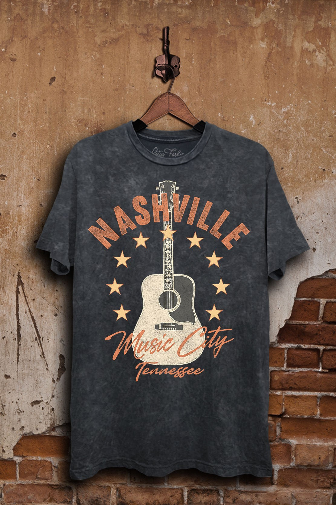 Curvy Black Mineral Wash Nashville Music City Graphic Tee