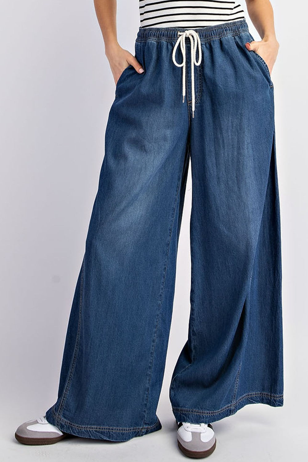 Chambray Mineral Washed Wide Leg Pants