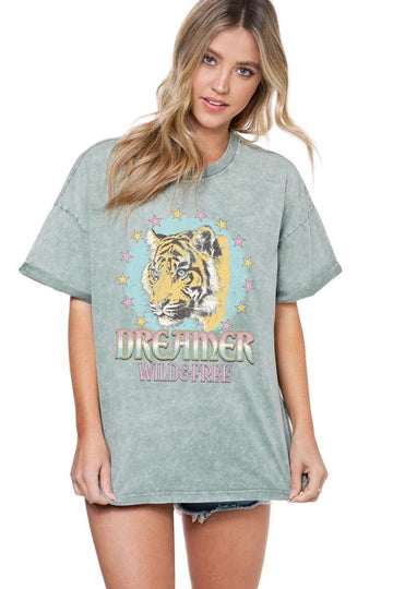 Green Dreamer Wild & Free Tiger Graphic Tee