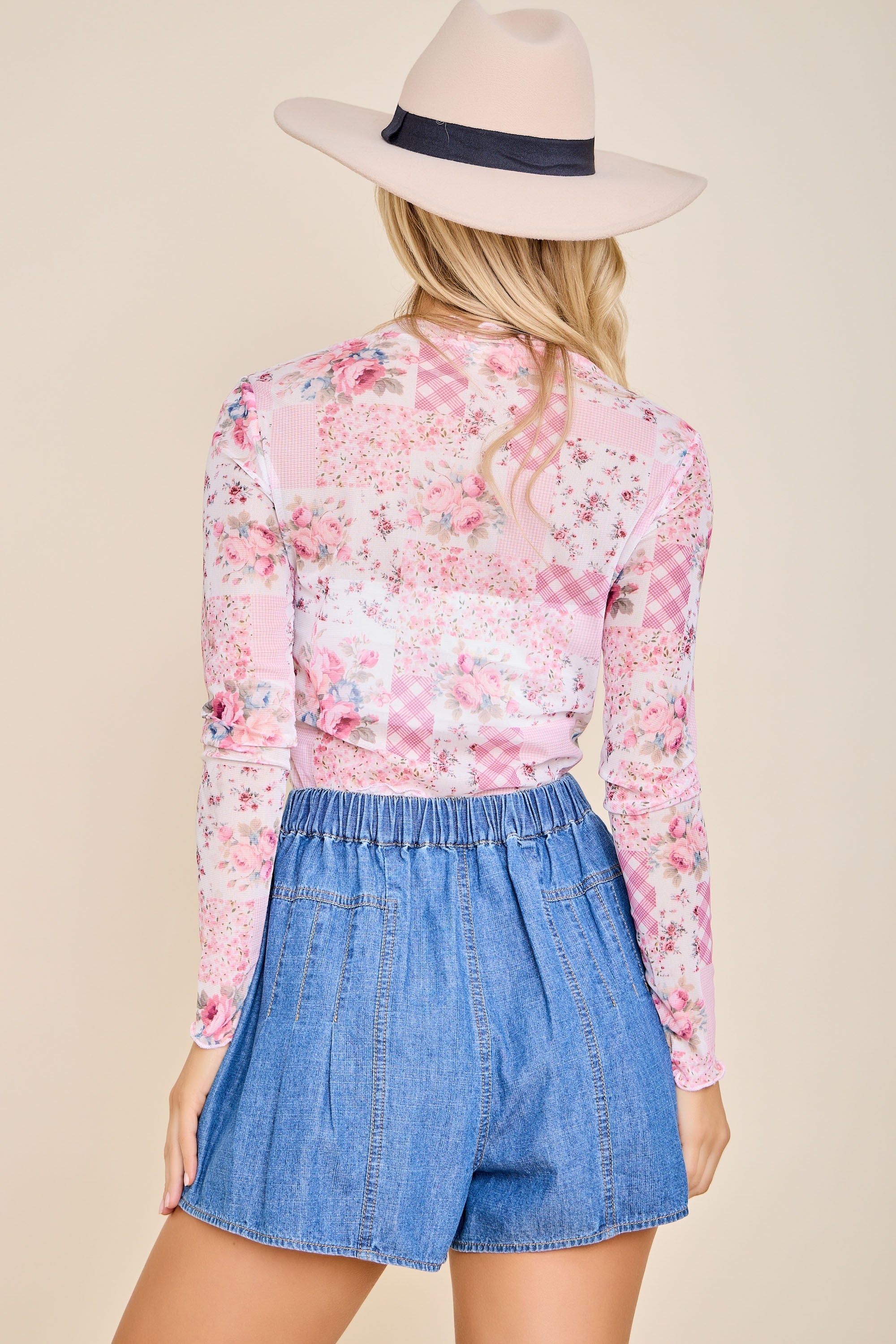 Patchwork Floral Mesh Top