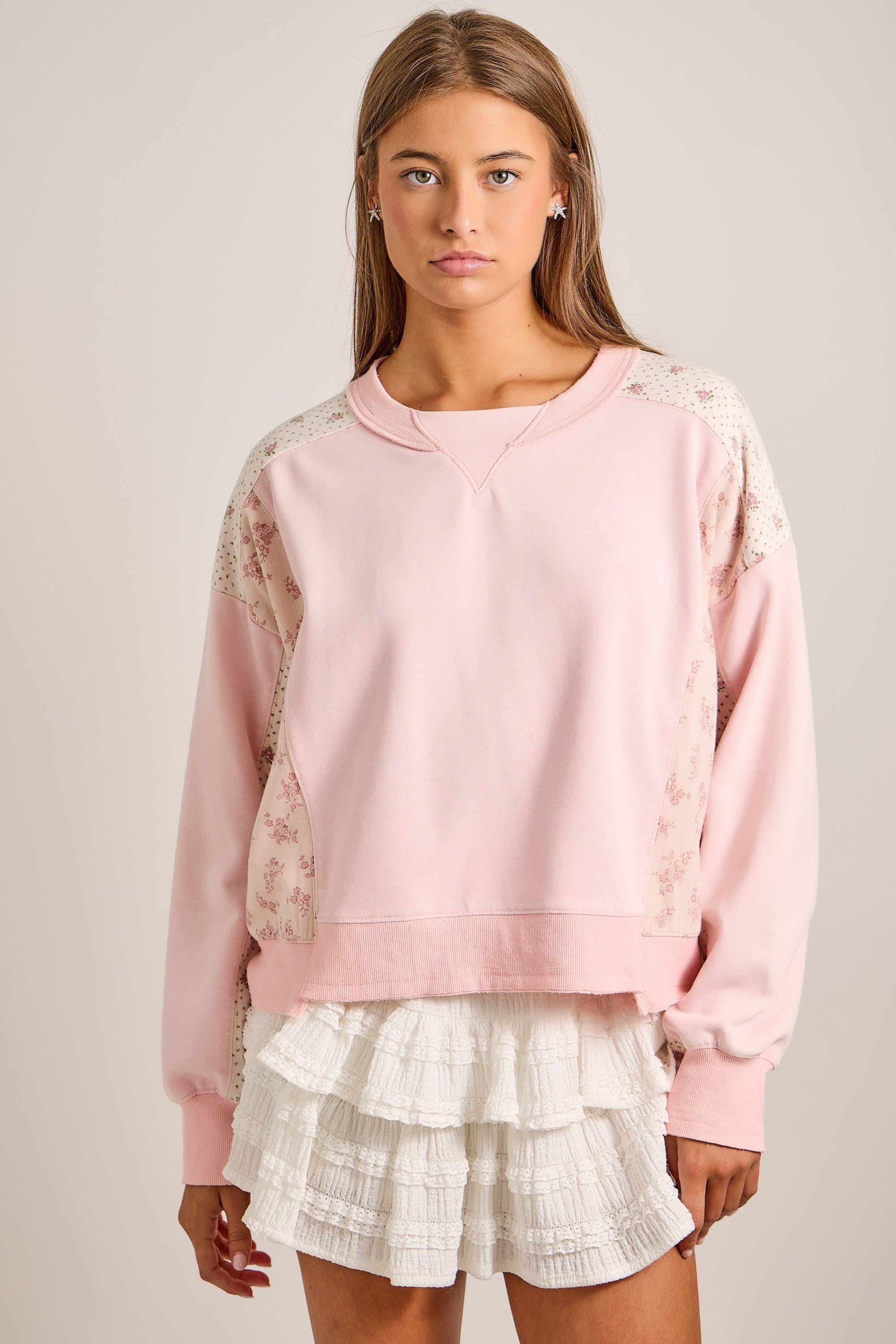 Pink Floral Patchwork Pullover