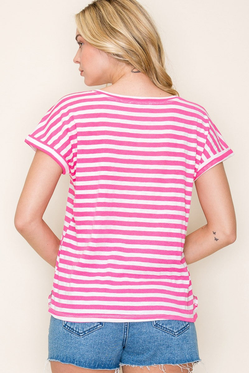 Short Sleeve Striped V-Neck Top