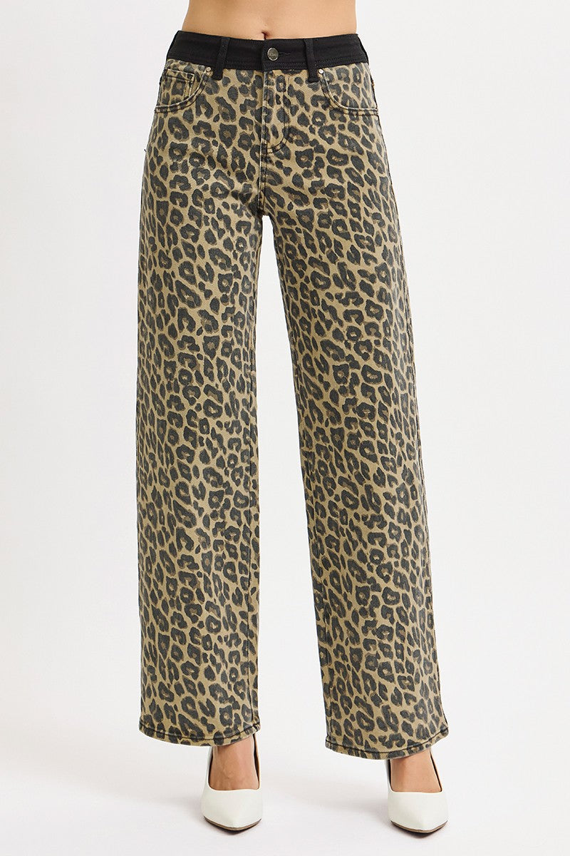 Tanner's High Rise Leopard Wide Leg Jeans