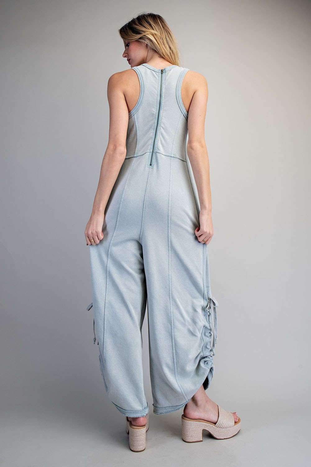 Blue Mineral Wash Cinched Leg Jumpsuit