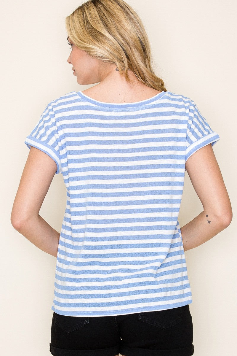 Short Sleeve Striped V-Neck Top