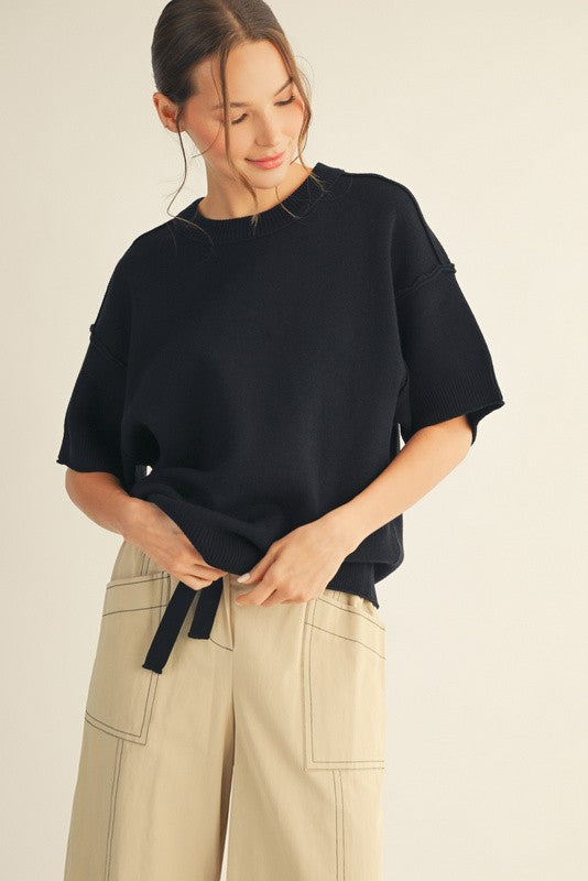Raw Edge Oversized Short Sleeve Sweater