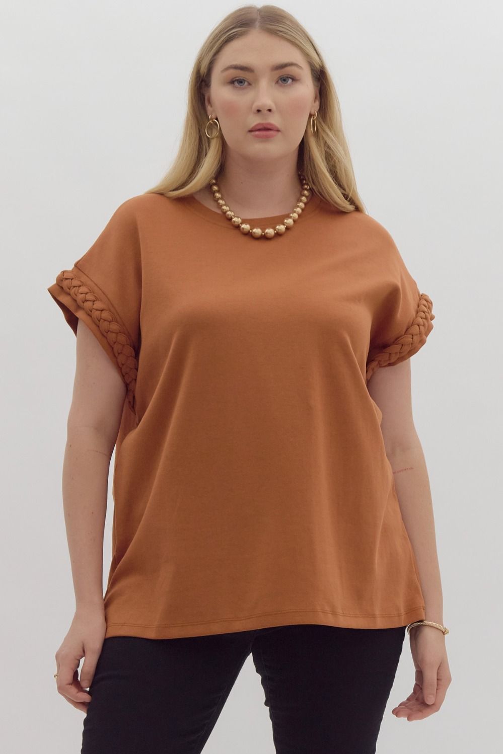 Curvy Braided Cap Sleeve Top