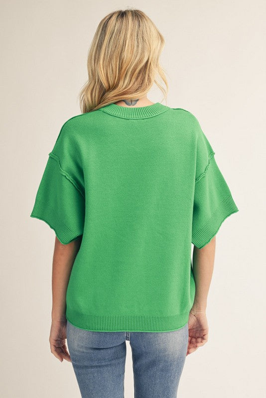 Raw Edge Oversized Short Sleeve Sweater