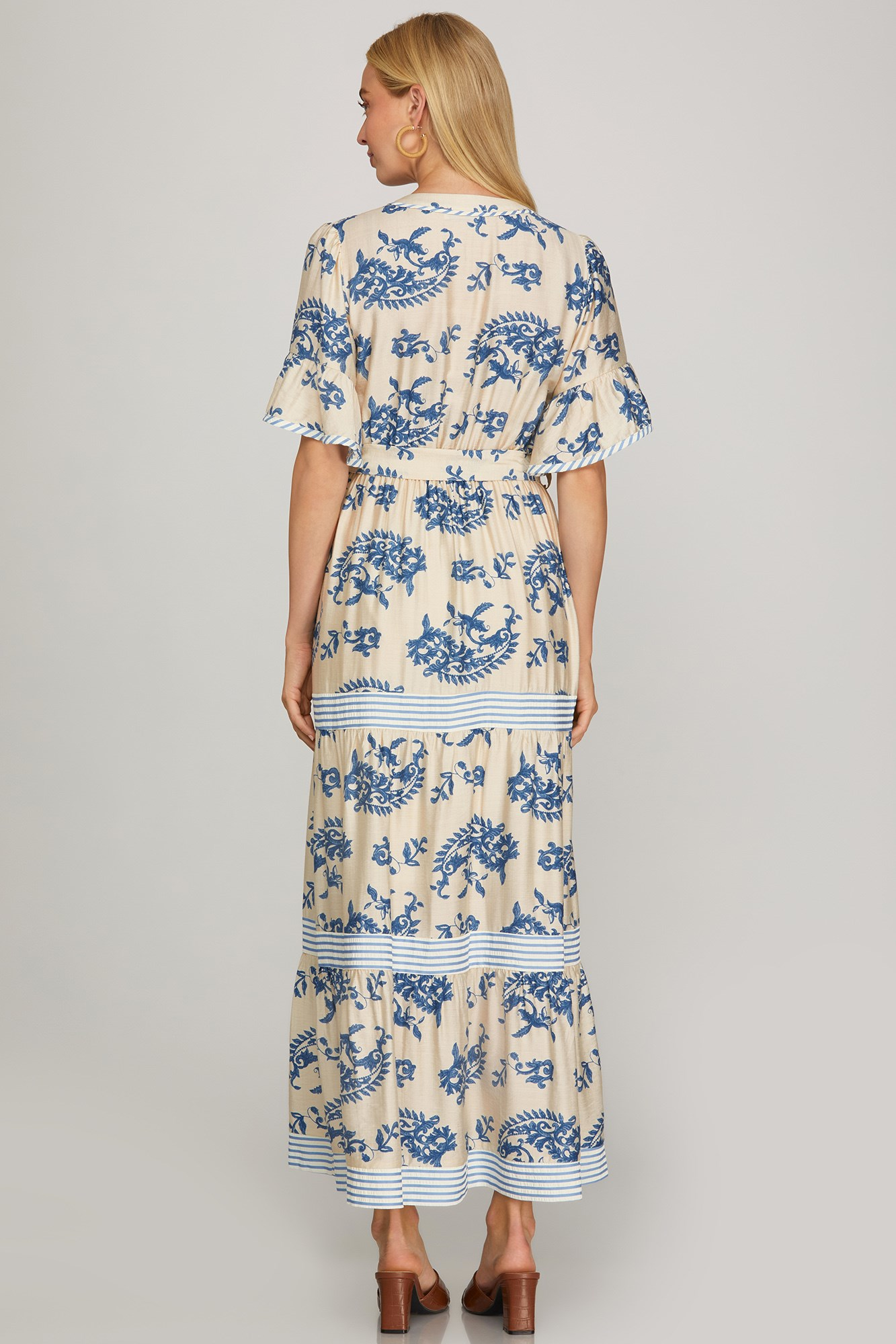 Paisley Short Ruffled Sleeve Tiered Maxi Dress