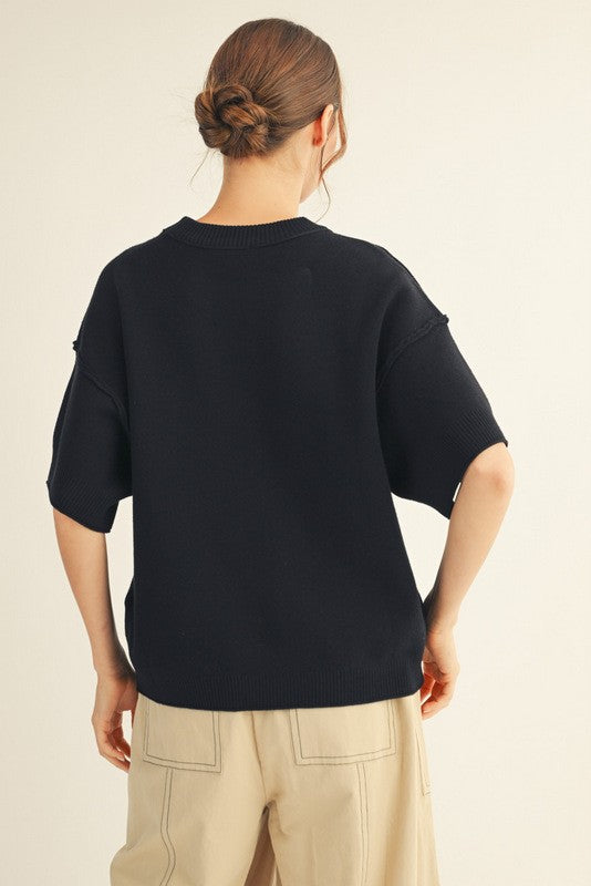 Raw Edge Oversized Short Sleeve Sweater
