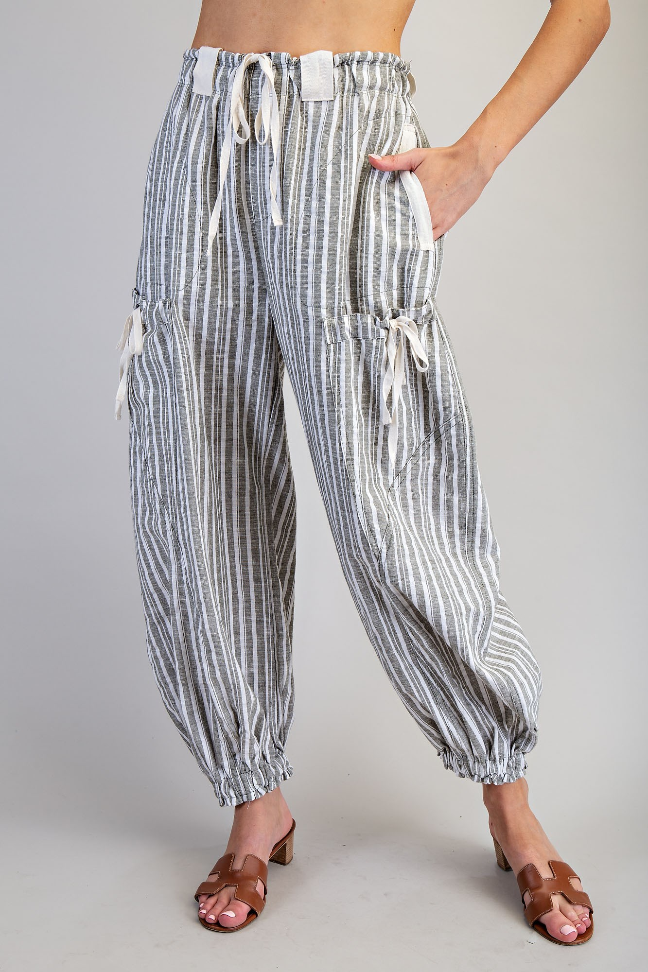 Washed Striped Drawstring Joggers