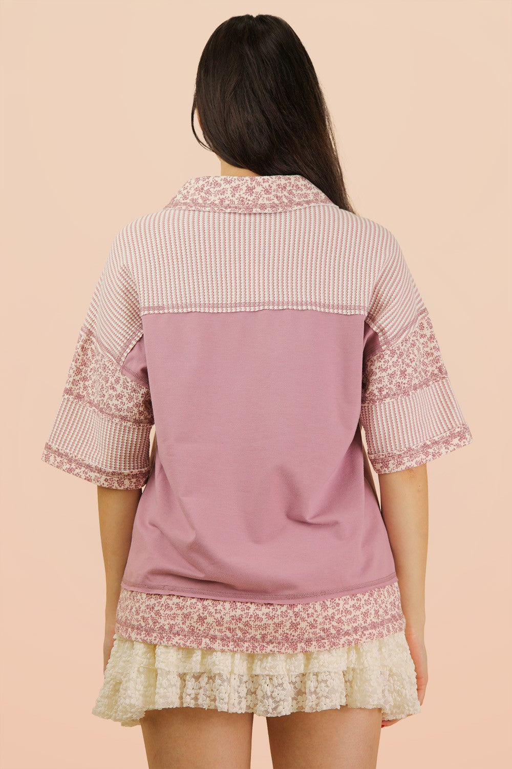 Curvy Floral Half Button Down Collared Top