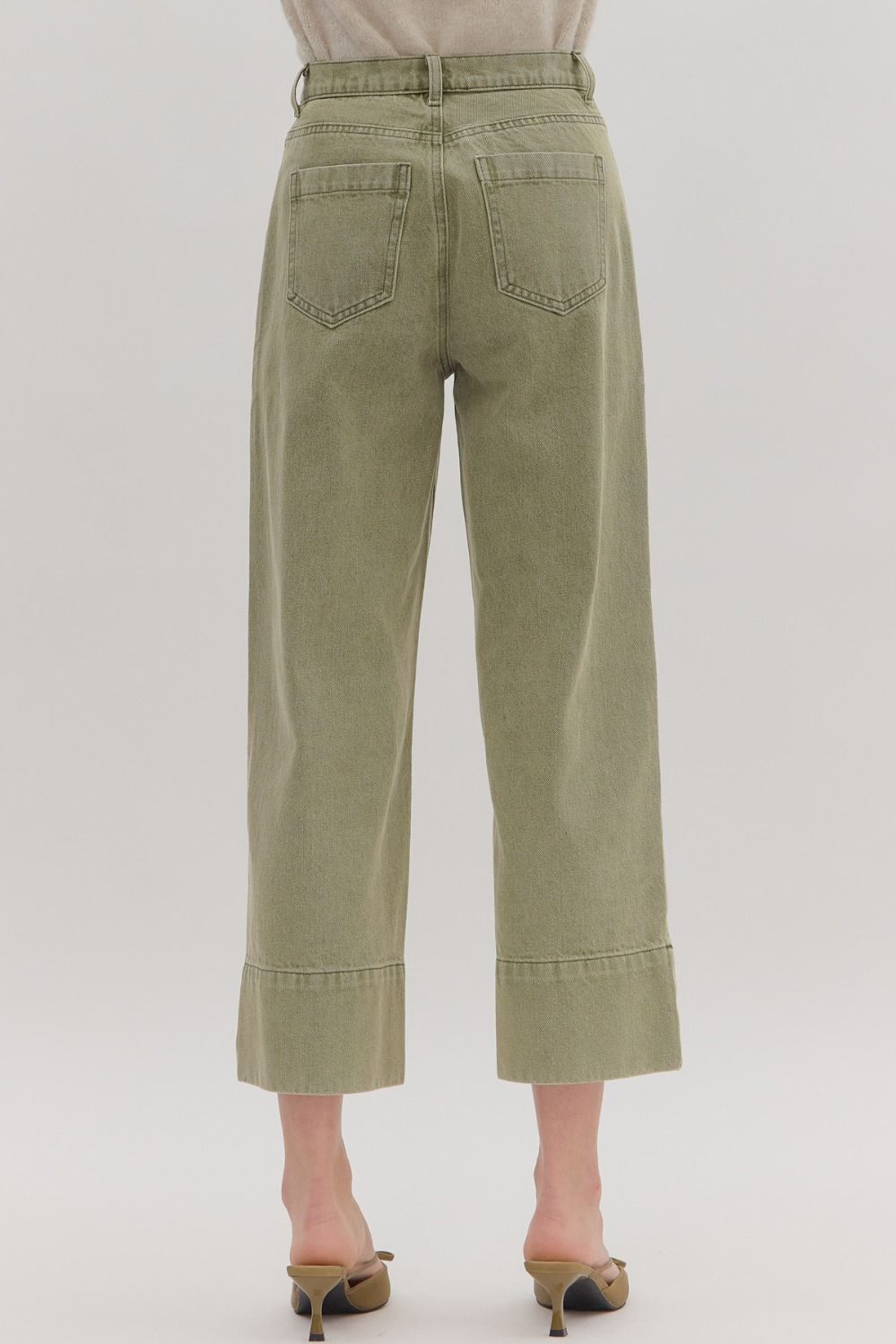 Olive Snow Wash Wide Leg Front Seam Pant