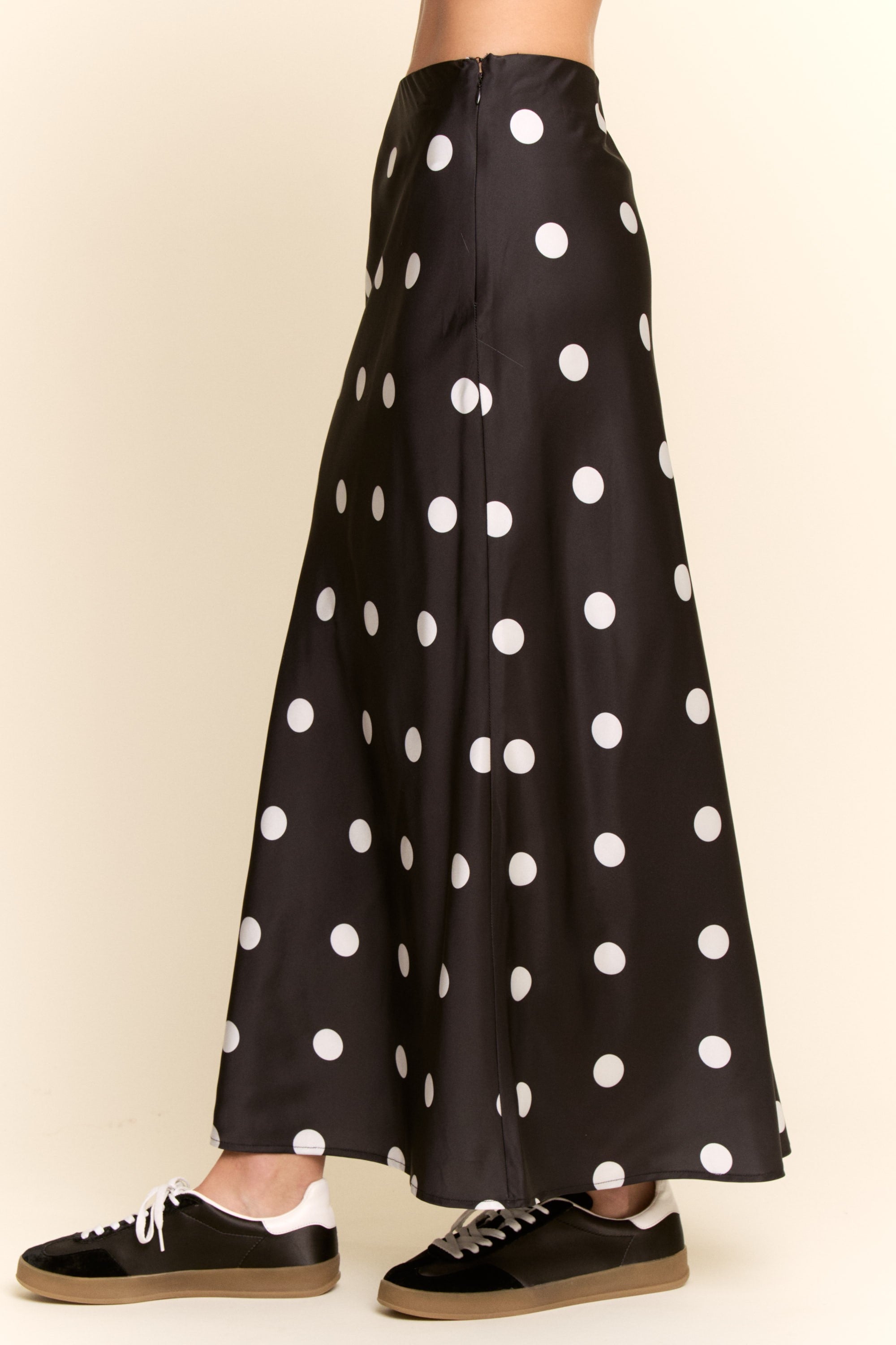 Black Polka Dot Midi Skirt