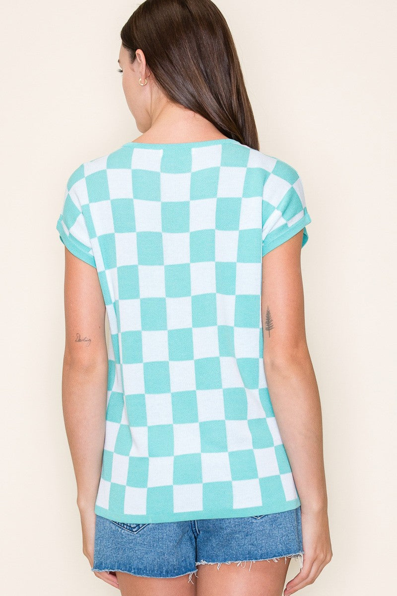 Checker Sleeveless Pullover Sweater