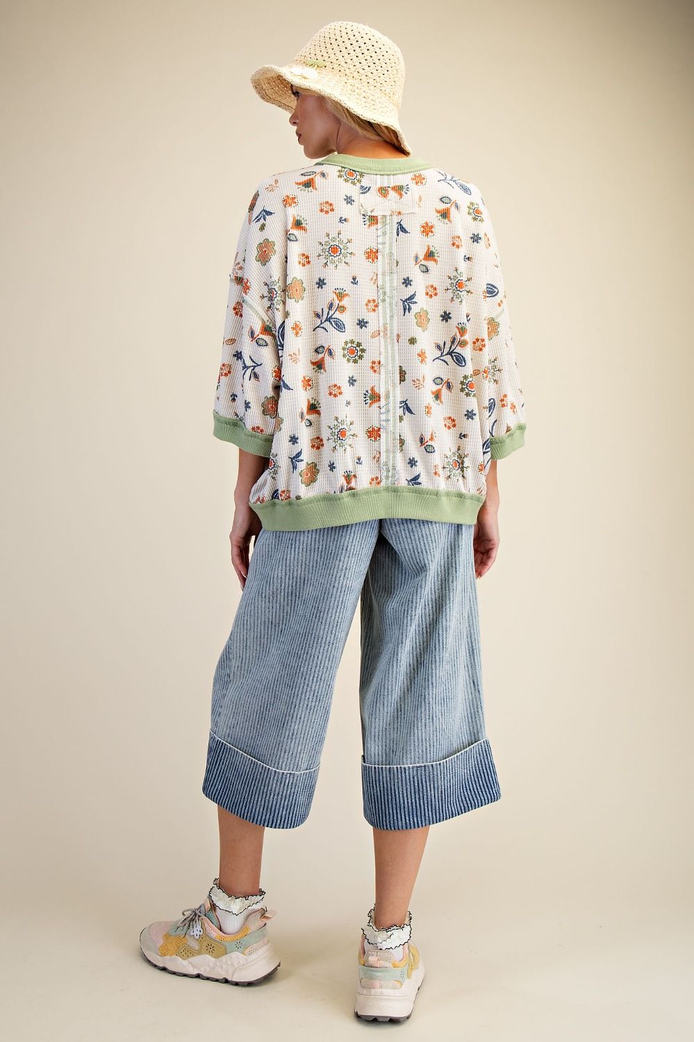 Sage Floral Waffle Knit Short Sleeve Top
