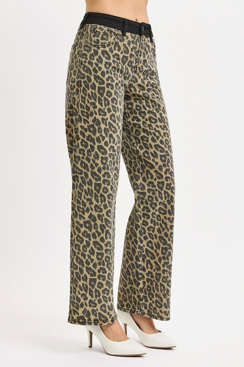 Curvy Tanner's High Rise Leopard Wide Leg Jeans