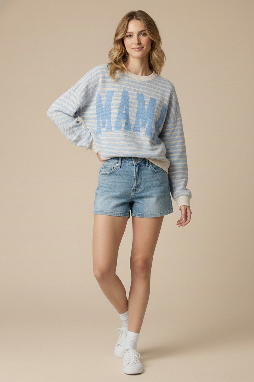 MAMA Soft Knit Stripe Long Sleeve Top