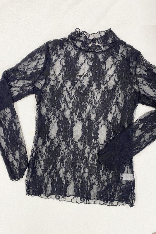 Curvy Floral Lace Mock Neck Top