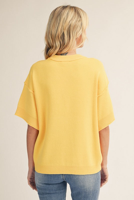 Raw Edge Oversized Short Sleeve Sweater
